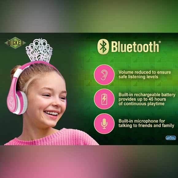 Wicked Bluetooth Wireless Foldable Headphones for Kids - Glinda - Picture 8 of 16